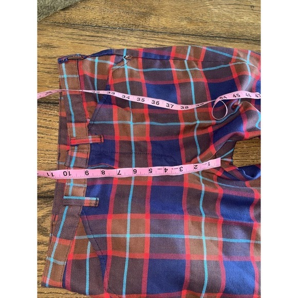 1960’s / 1970s Denim Linen Pants Flare Bell bottom Hippie‎ Boho Red Blue Plaid - Picture 8 of 9